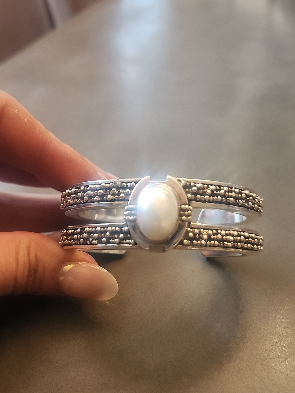 Michael Dawkins Sterling Silver Pearl Cuff Bracelet - Elegant White Pearl